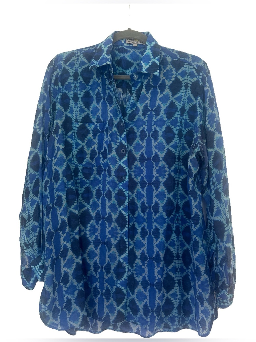 BELLA TU Blue Patterned Button-Up Blouse